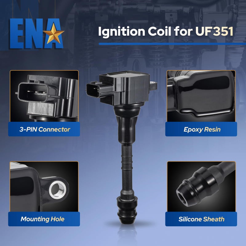 ENA Set of 4 Ignition Coil Pack 1.8 Compatible with Nissan 2002 2003 2004 2005 2006 Sentra, 2001-2005 Almera 1.8L L4 Coils Replacement for UF351 UF548 5C1394 521745 224336N015 224486N015 - Image 2